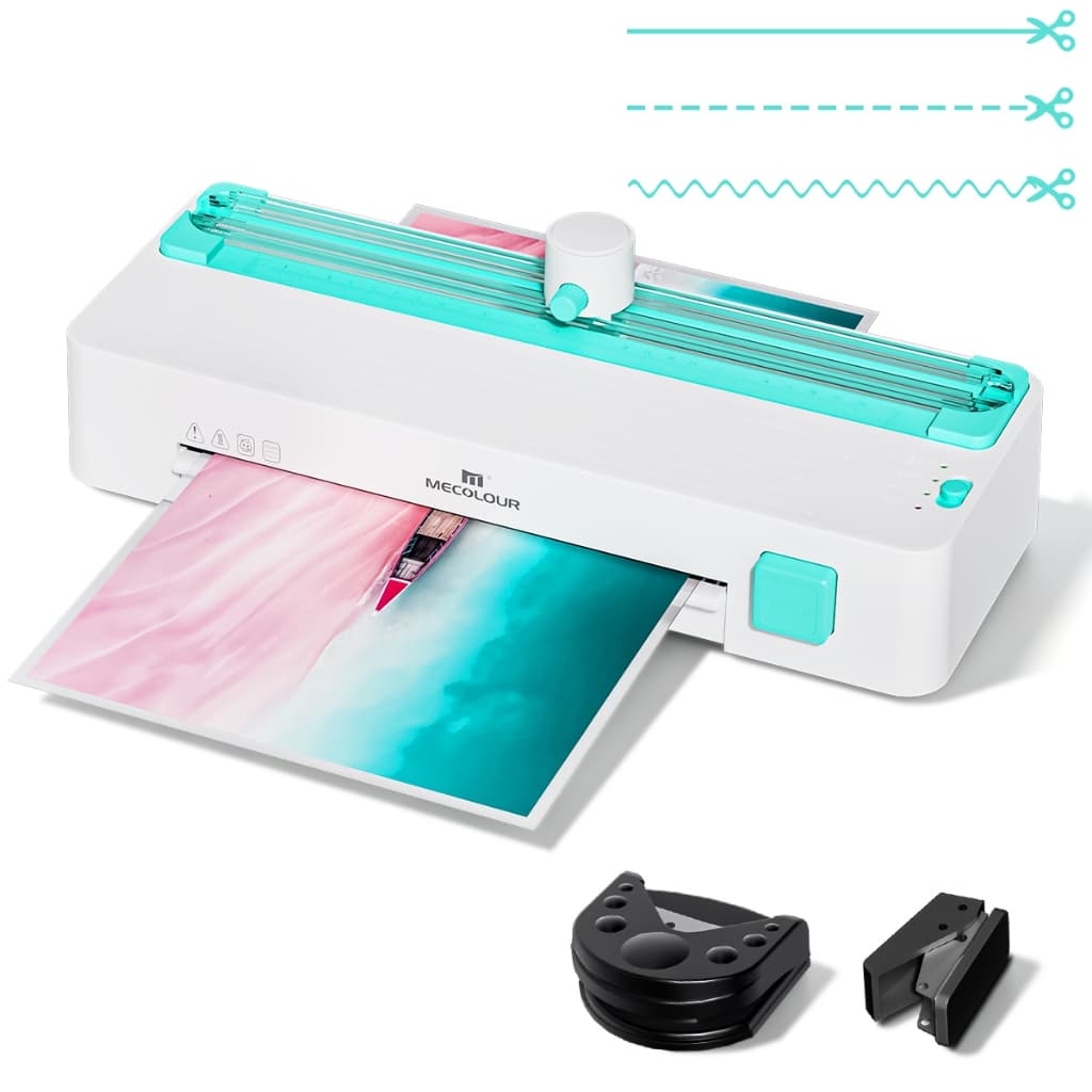 MECOLOUR Plastificadora Laminadora A4 5 Em 1 Quente/Fria , Com Cortador, Furador e Arredondador