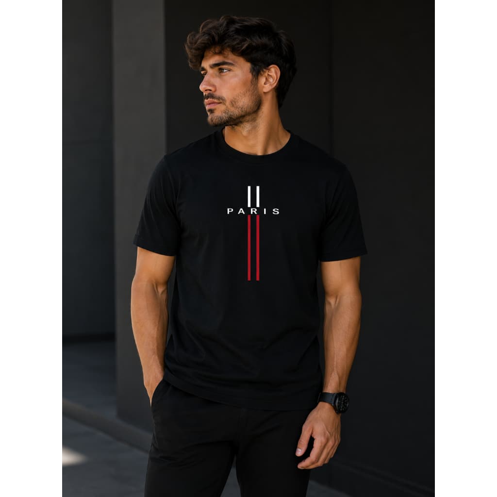 Camiseta Paris  algodão manga curta, camisa masculina gola redonda Camiseta Paris