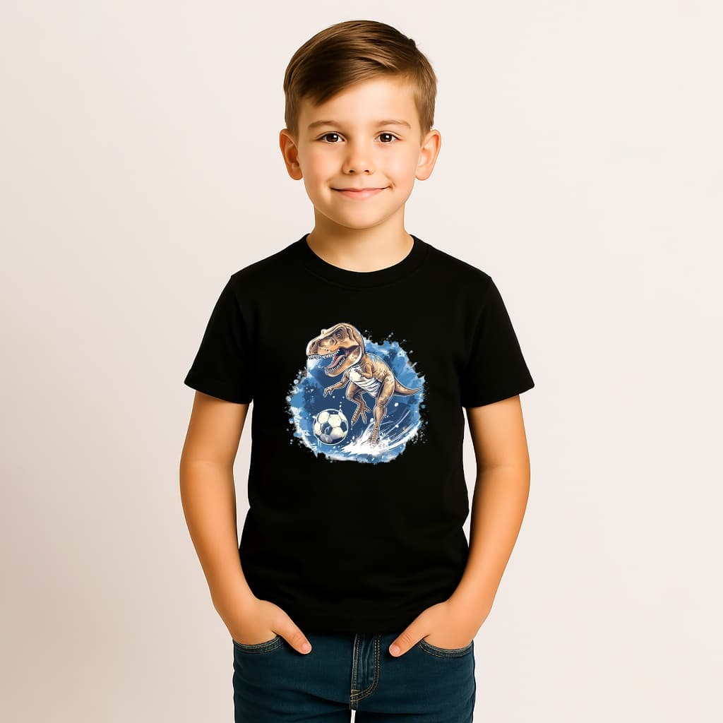 CAMISETA INFANTIL MENINO ALGODÃO DINOSSAURO FUTEBOL BOLA JOGADOR (1)