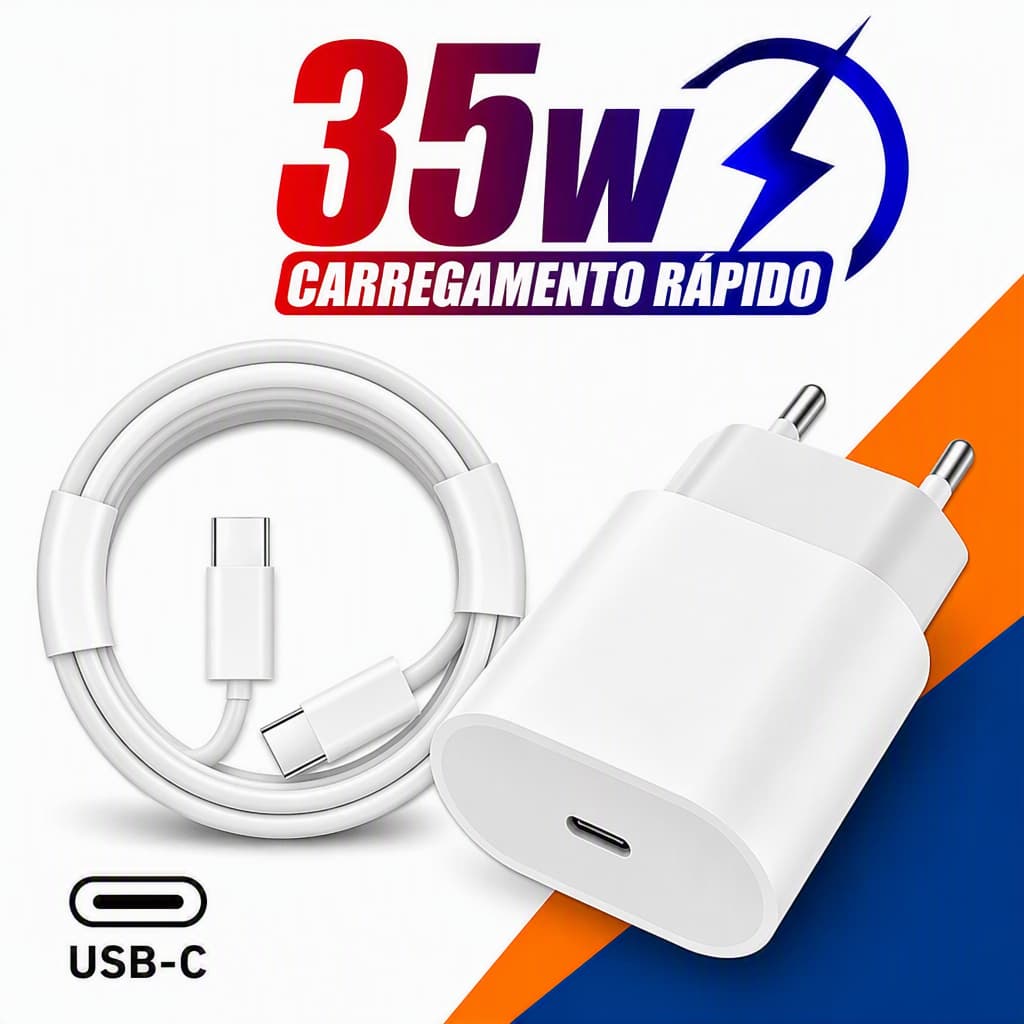 Carregador PD 35W USB-C Carga Rápida Compatível com iPhone 15 iPhone 16 e Diversos Dispositivos Eletrônicos