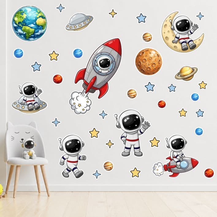 Adesivo de Parede Adesivo de Parede Infantil Astronauta Estrelas Planetas Quarto Criança