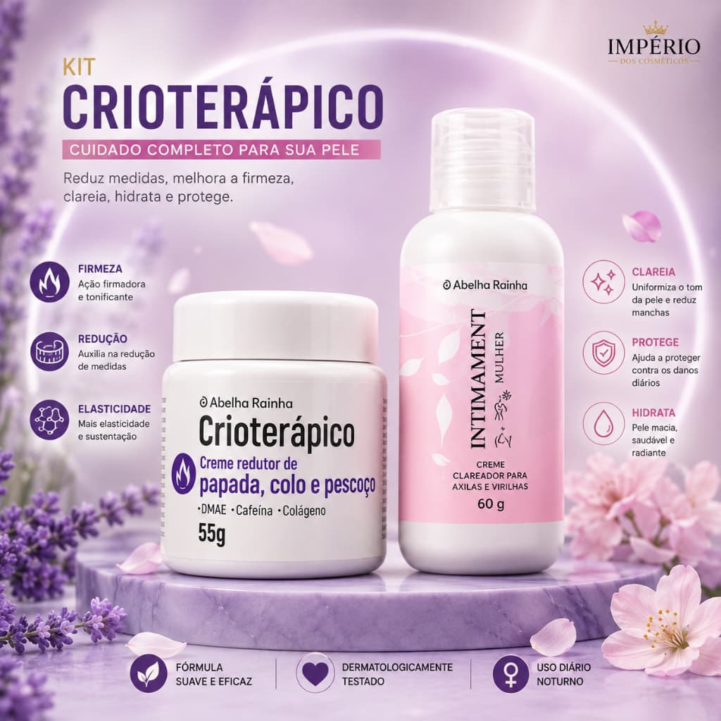 Kit Creme Clareador de Axilas e Clareador de Virilha + Creme Firmador de Papada Colo e Pescoço Abelha Rainha Cosméticos