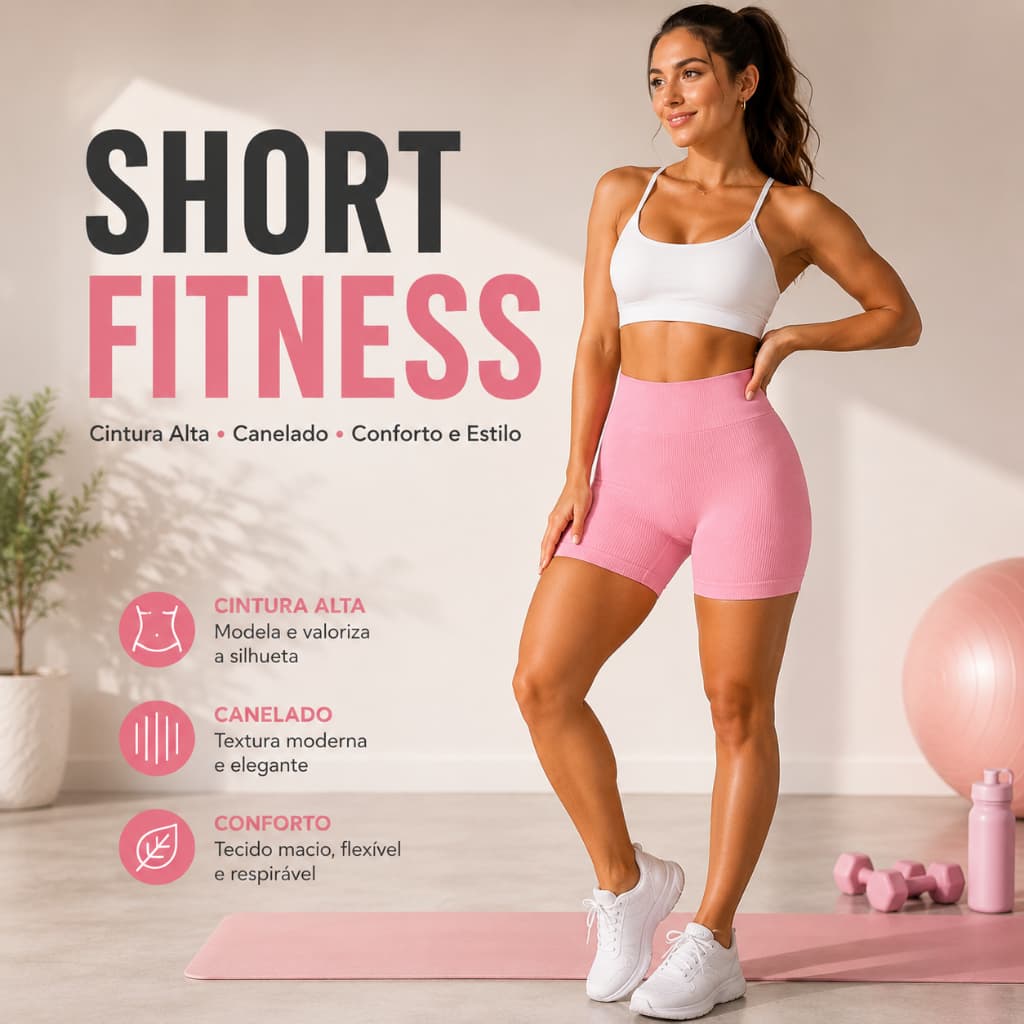 Shorts Legging Modelador Canelado Feminino Izing Realça Bumbum Sem Transparência