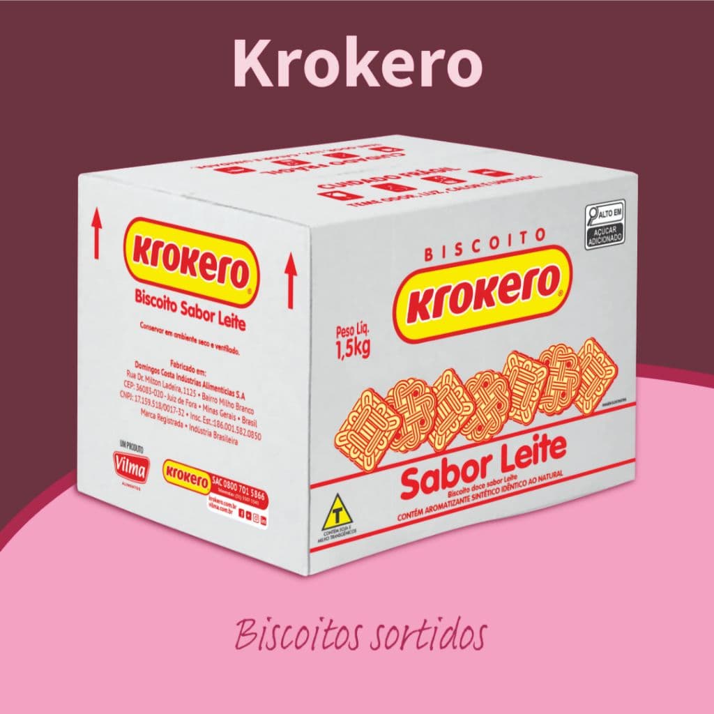 Kit 2 Biscoito Krokero Sortidos Caixa 1,5kg - Sabores Coco ou Leite