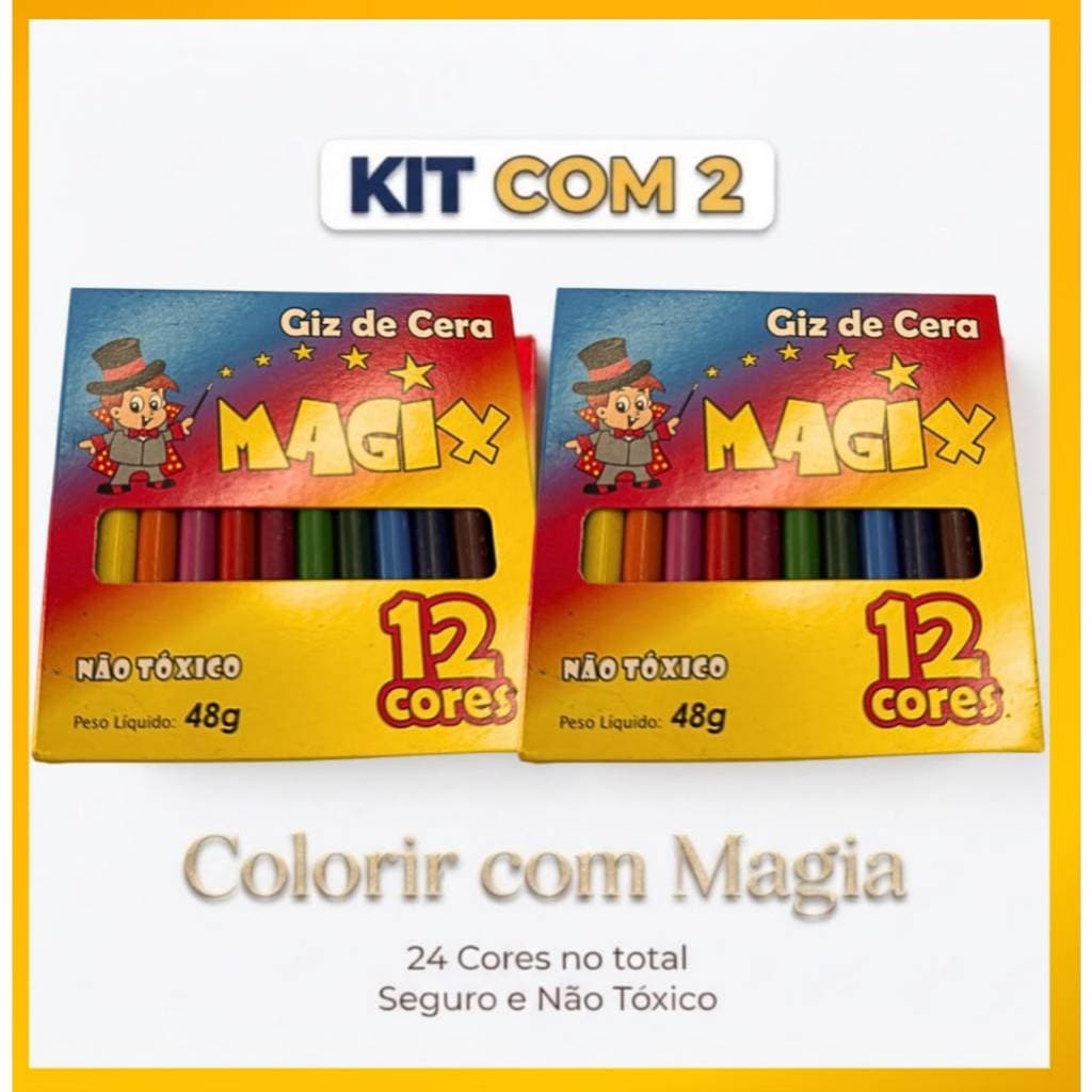 KIT 2 Giz De Cera Escolar com 12 Cores 48gr - Magix