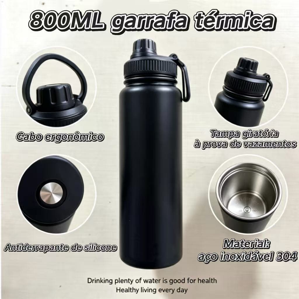Garrafa Térmica com Bota De Silicone Protetora 800ml.garrafa infantil INOX 304
