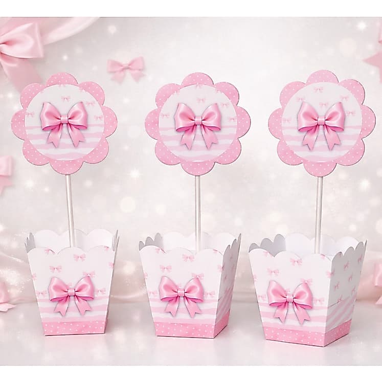 Centro de Mesa Tema Laço de Fita Rosa Laços Cachepot Lembrancinha NÃO É PERSONALIZADO
