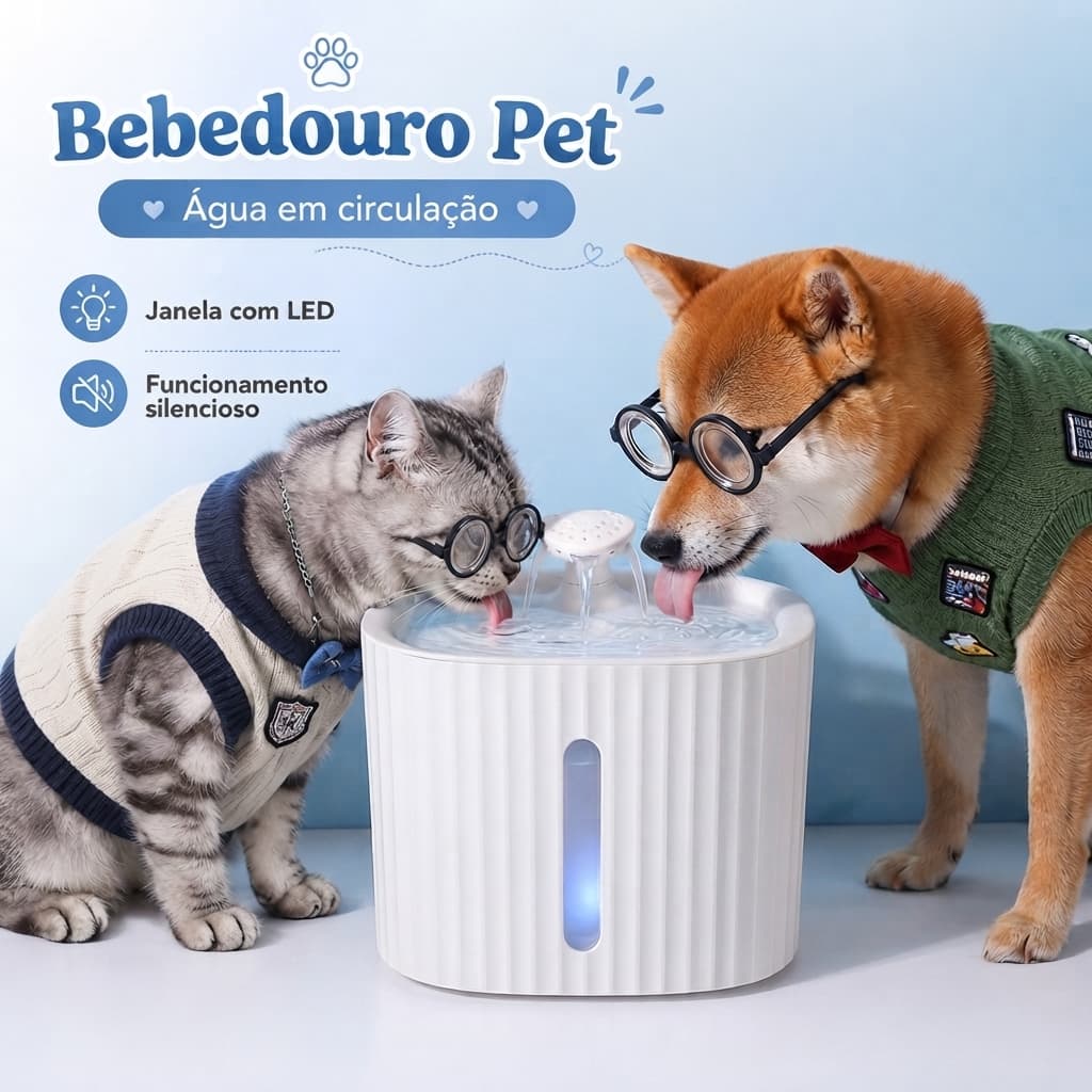 Bebedouro para Cachorro e Gato Fonte de Água com Filtro Bomba Silenciosa Elevado Automático