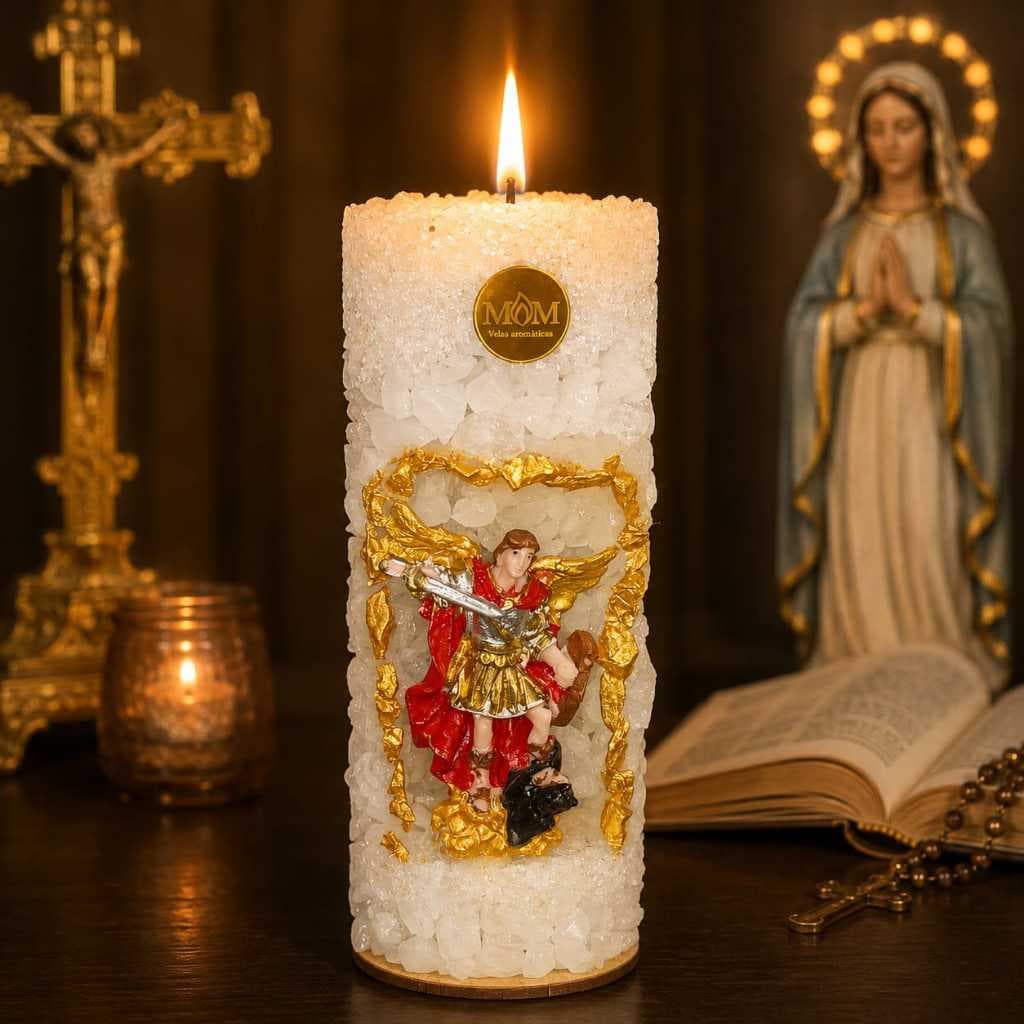 Vela Aromática Gruta de Pedra São Miguel Arcanjo | Vela Religiosa Decorativa | Aromas Relaxantes