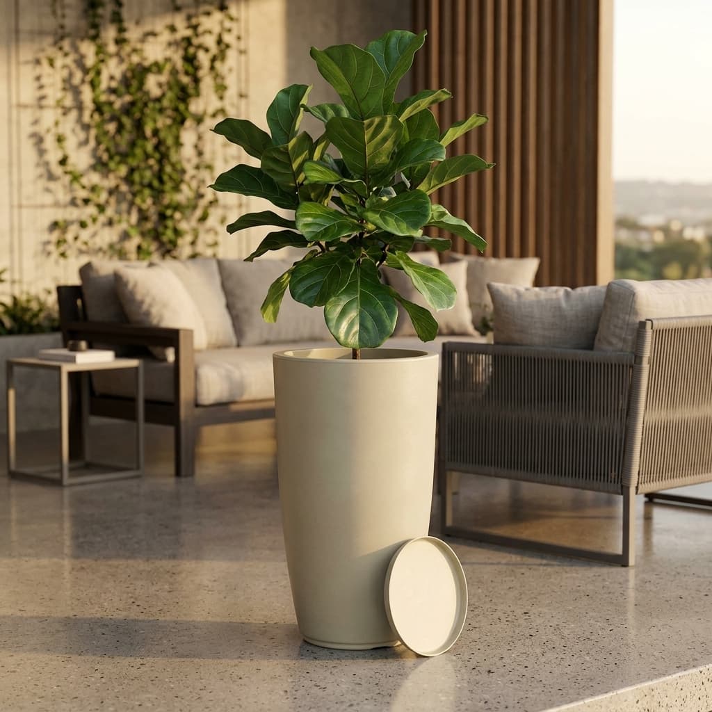 Vaso para Plantas e Flor de Polietileno Redondo Liso Grande N3  Moderno Luxo Com Prato