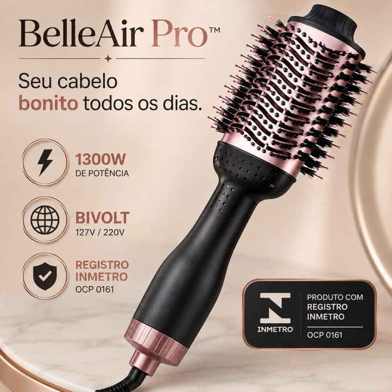 Escova Secadora de Cabelo BelleAir Pro™ Profissional Bivolt 1300W Modeladora e Secadora com Registro INMETRO