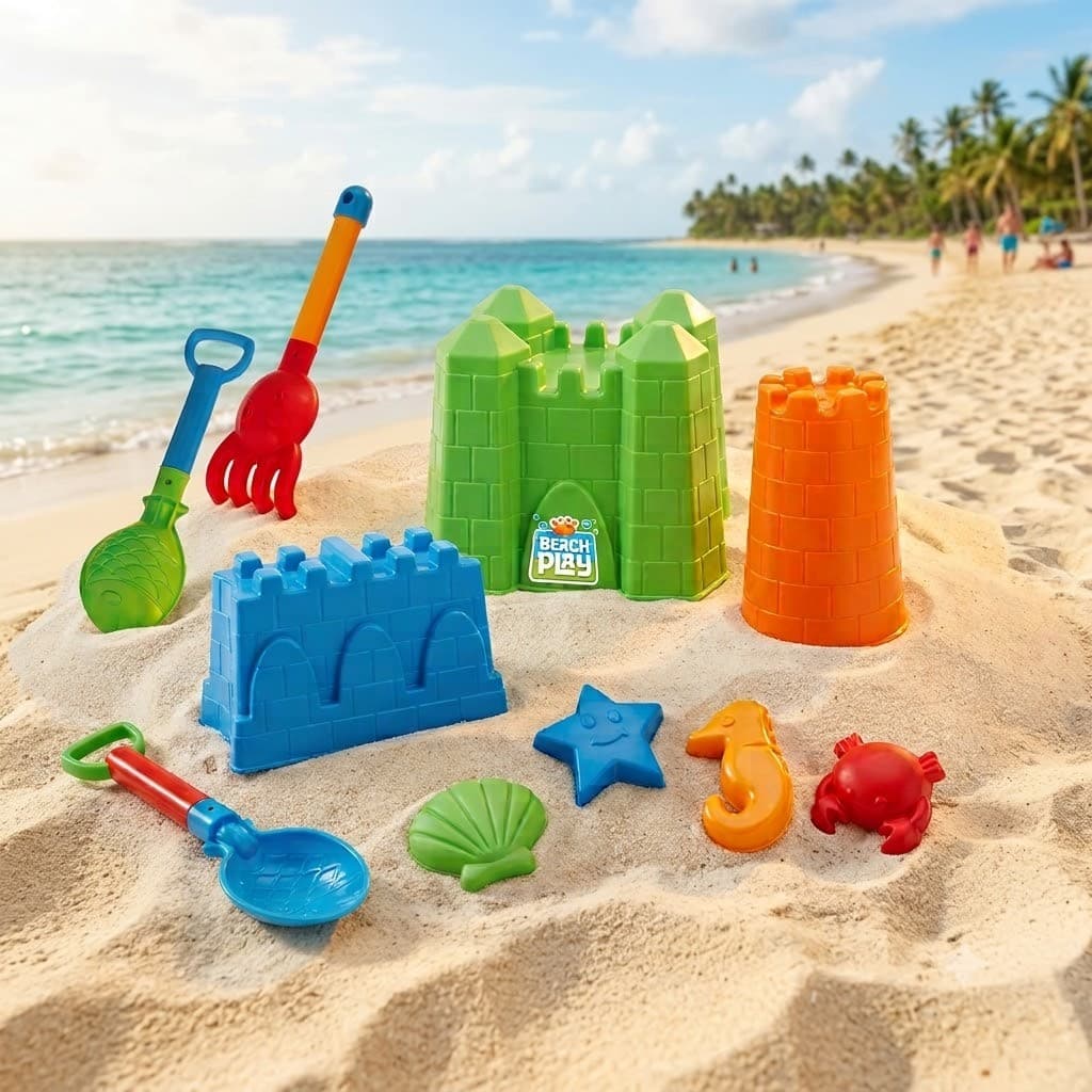 Brinquedo de Praia Bag Completo 9 Peças Com Castelo Pazinha Rastelo Formas Usual Brinquedo