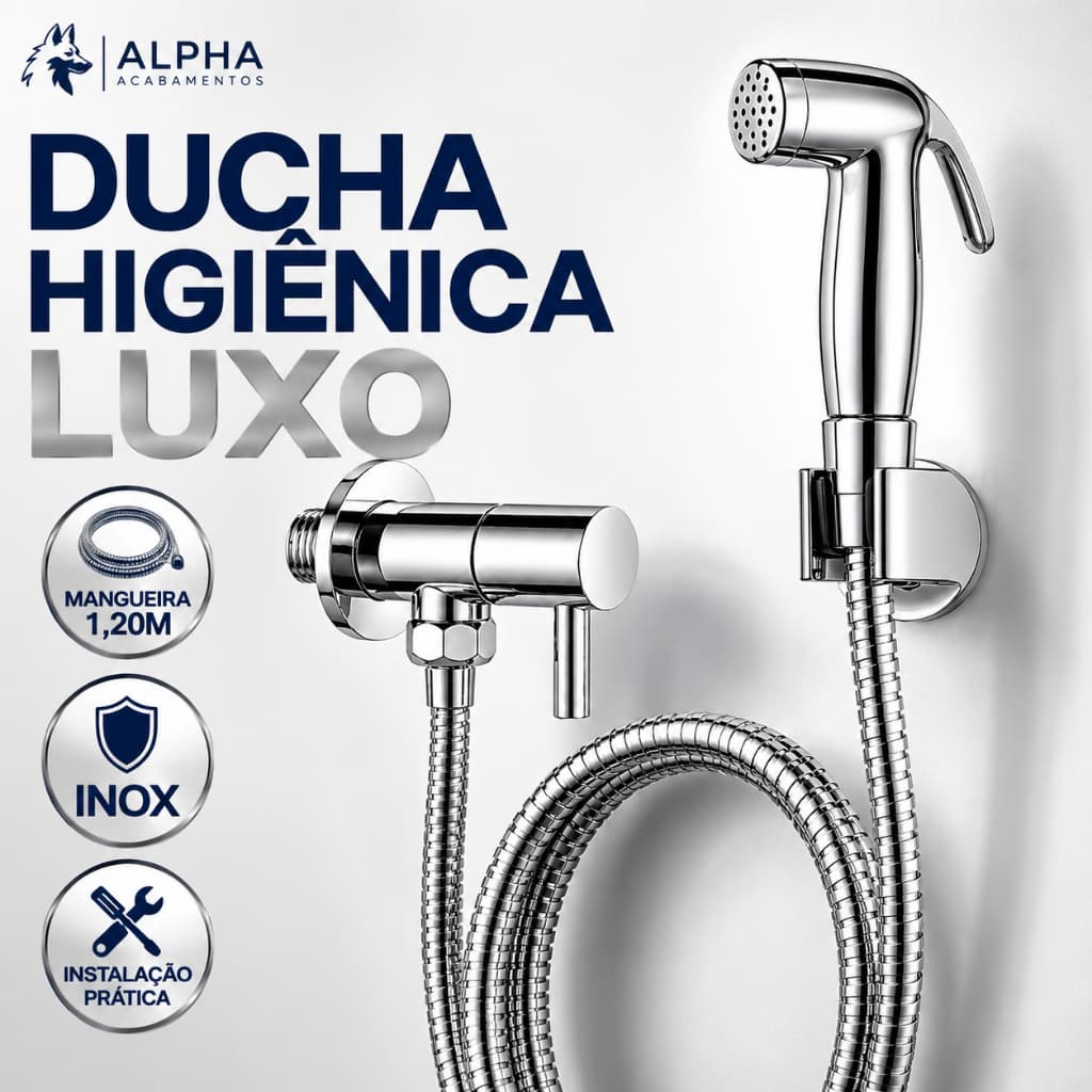 Ducha Higiênica Completa Cromada Inox Registro 1/4 Volta Mangueira 1,20m Gatilho Chuveirinho Banheiro