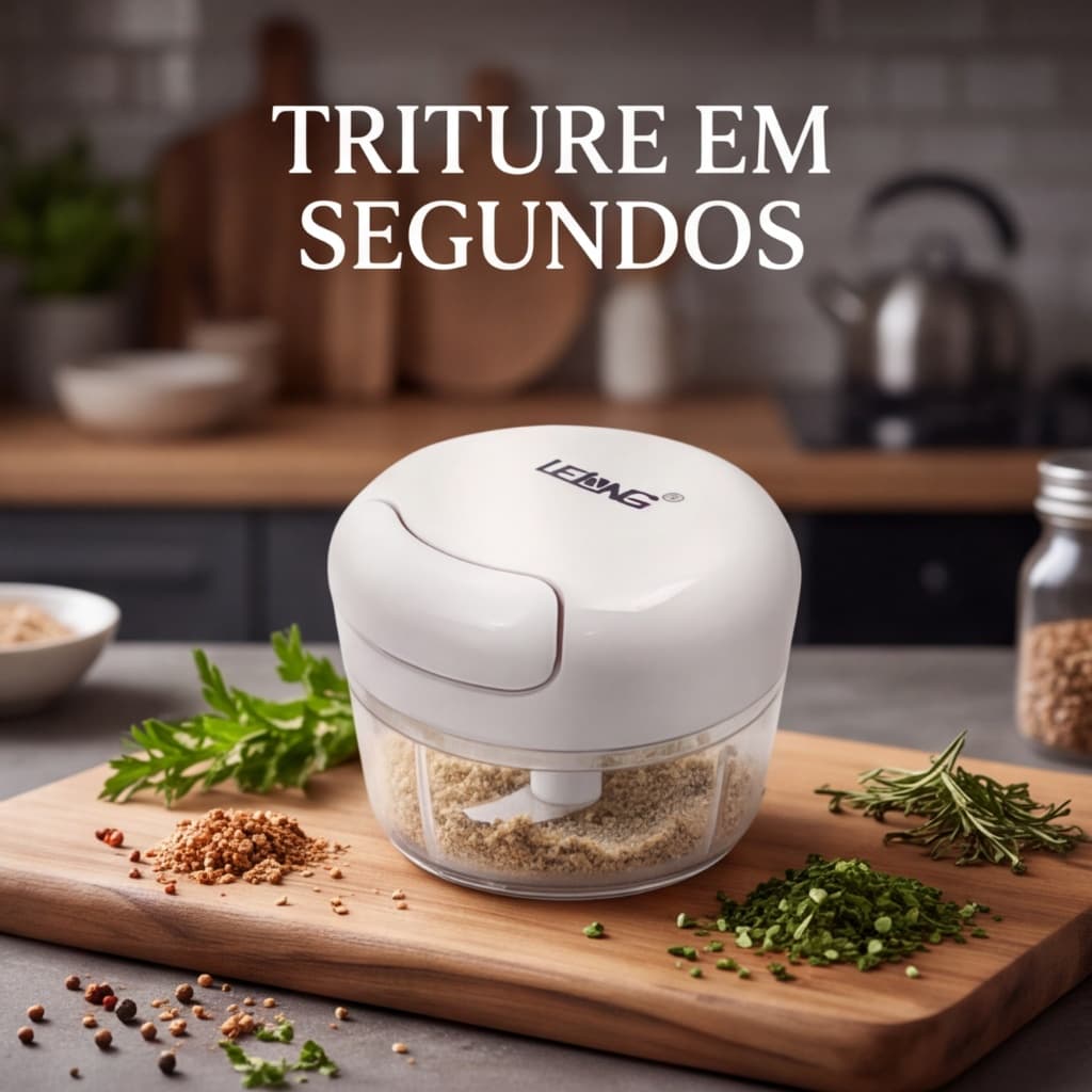 Mini Processador De Alimentos Manual Triturador 2 Lâminas Inox Alho Cebola Temperos Prático Cozinha