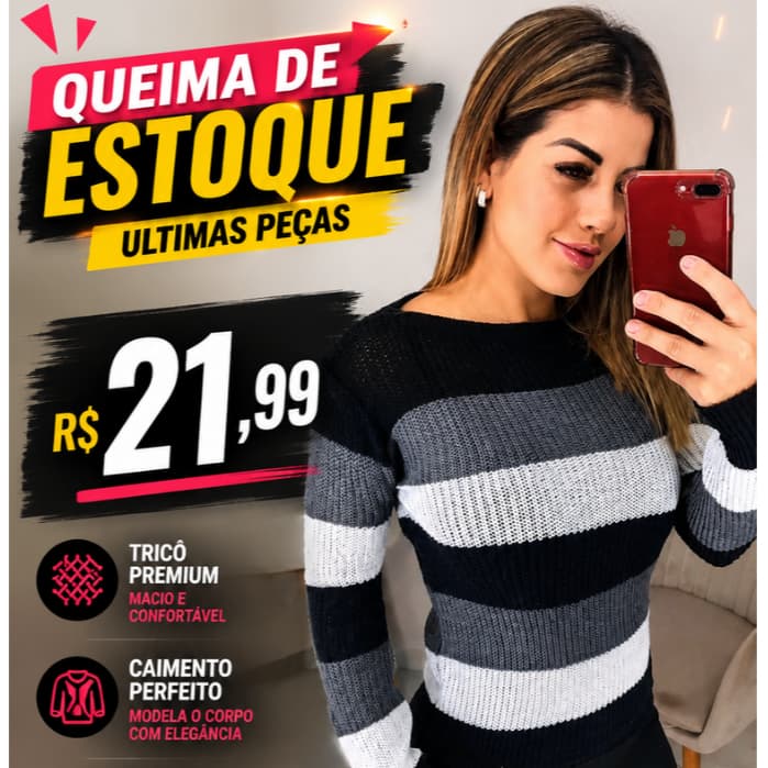Blusa Feminina Tricô Listrado Sueter Feminino Tricot Tendencia Moda Inverno Promoção Envio Imediato