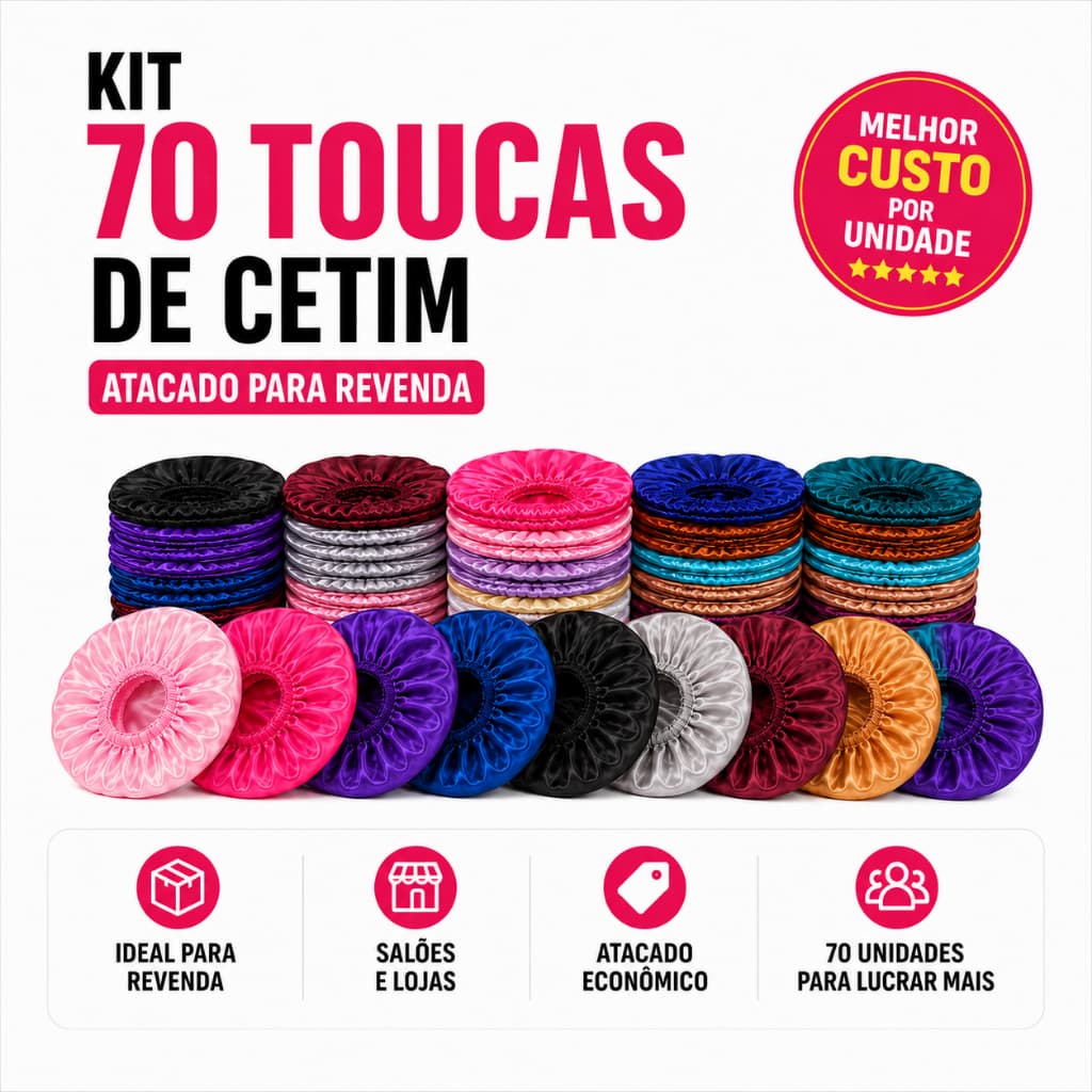 Kit Mega Atacado 70 Toucas De Cetim Anti Frizz Cabelo Cacheado Lote Promocional Salão Revenda