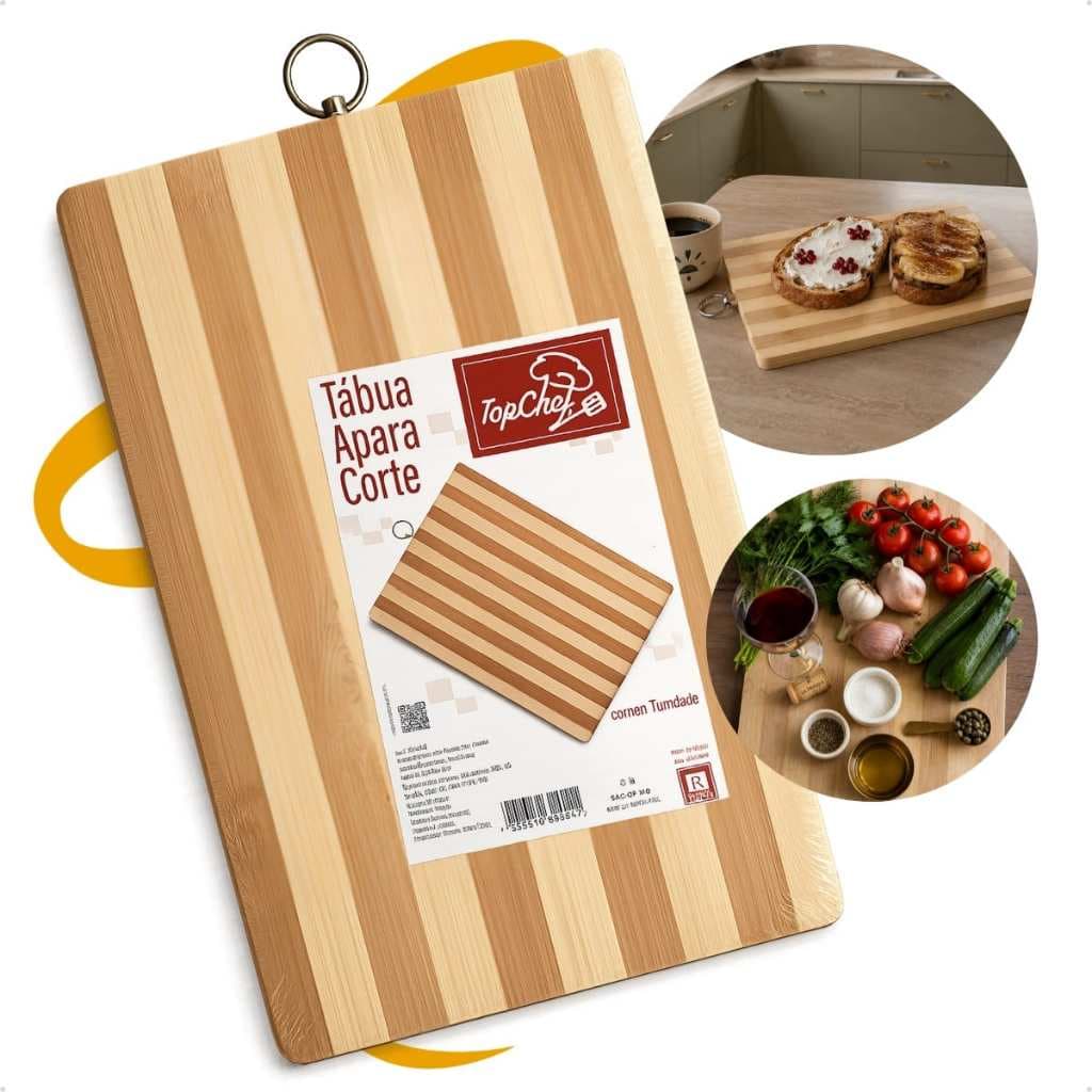 Kit 2 Tábuas Bambu ou individual Premium Cozinha Carne Legumes Churrasco com Argola de Metal