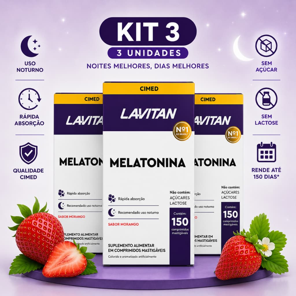 Kit 3 Cxs Lavitan Melatonina 150cp Morango (450cps) Cimed