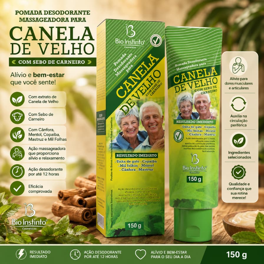 Pomada Massageadora Canela de Velho 150g Bio Instinto | Sebo de Carneiro | Relaxamento Muscular