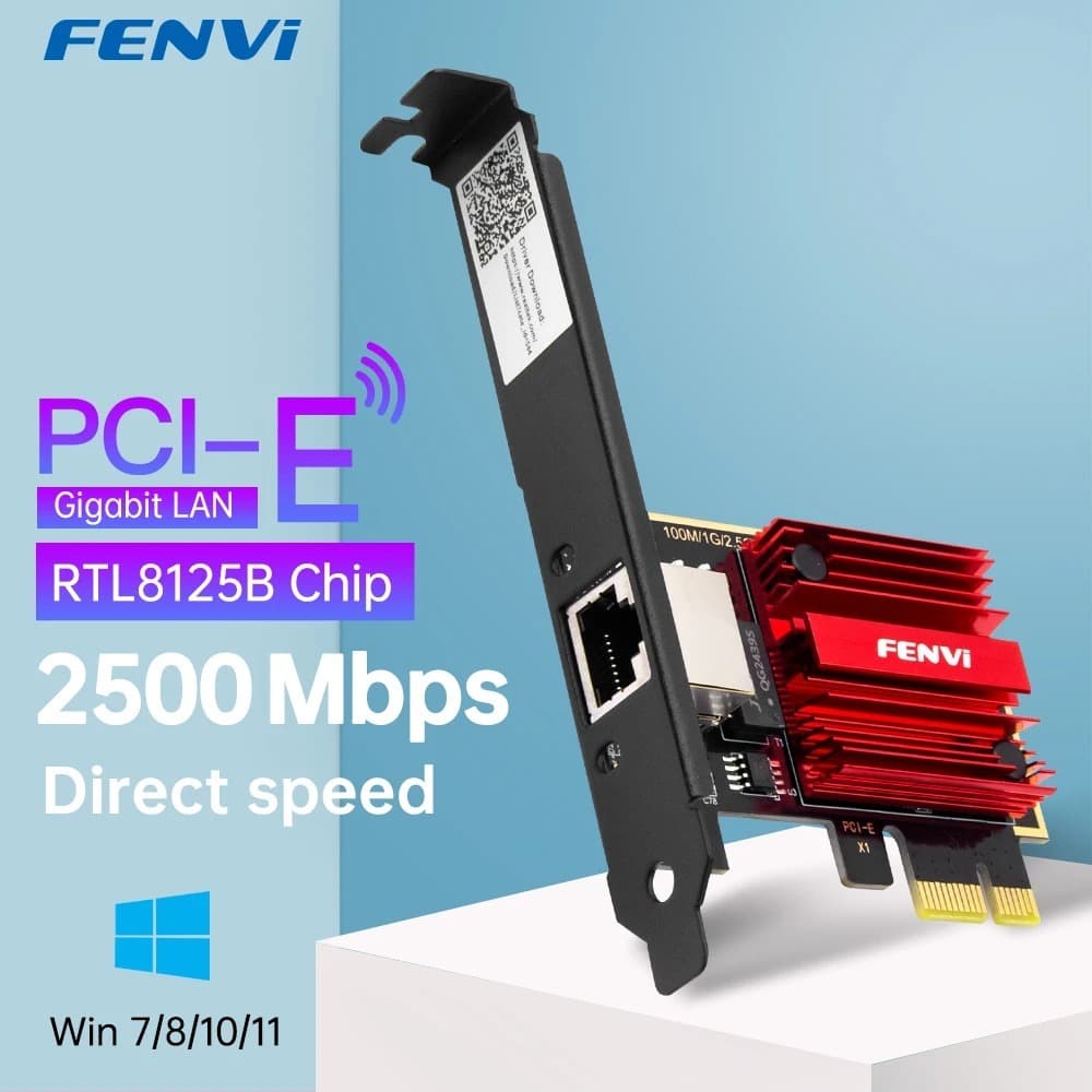 Placa de Rede PCI-E Fenvi RTL8125B 2.5G Adaptador Ethernet RJ45 Gigabit LAN para PC Windows 7/8/10/11
