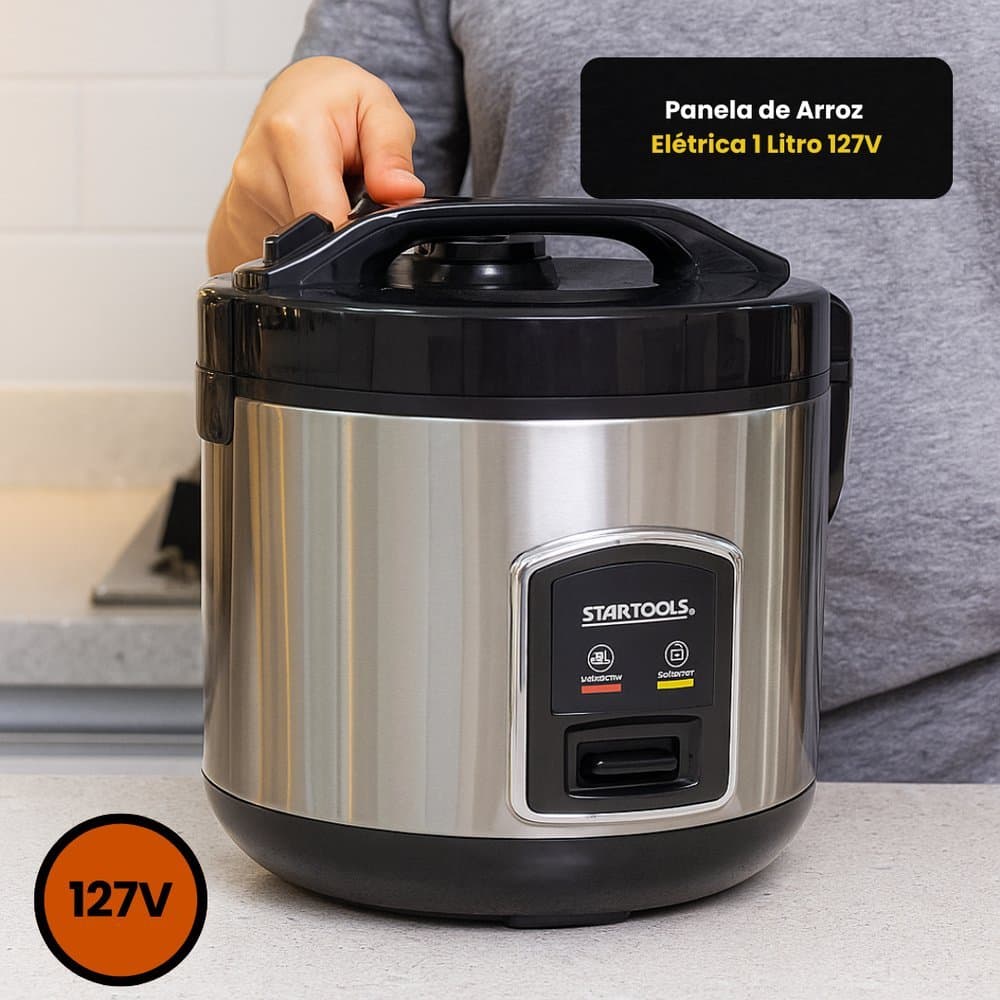 Panela de Arroz Elétrica 1 Litro 127V Preta Automática Antiaderente Cozinha Rápida e Prática