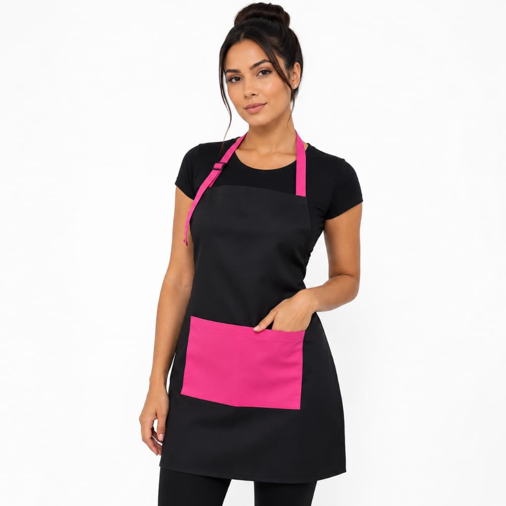 Avental Oxford Profissional Cozinha Preto e Rosa Chef com Bolso Regulável Ajustável