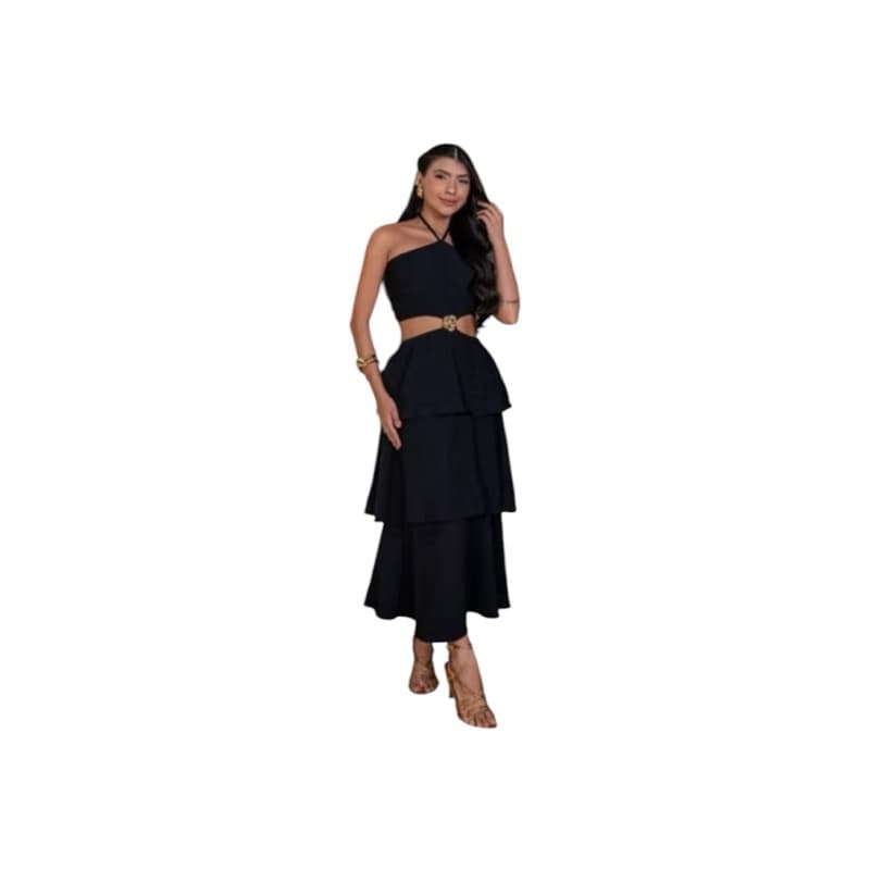 Vestido de festa com babado moda Fashion