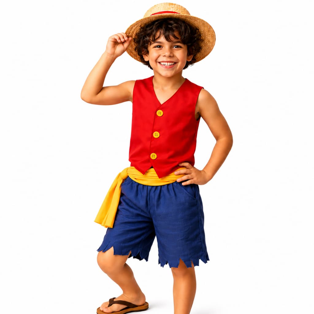 Fantasia Luffy Infantil One Piece Com Chapéu Cosplay Pirata Anime Festa Luxo