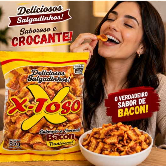 Salgadinho X-toso Bacon Sabor Crocante 85g Lanche Gostoso