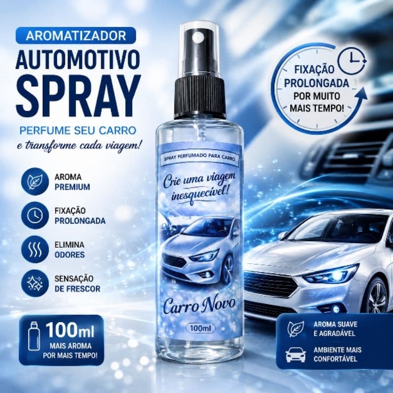 Aromatizador Automotivo Spray 100 ml Carro novo | Perfume para Carro Longa Duração
