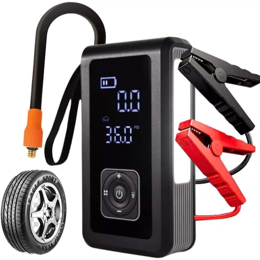 Calibrador de Pneu Compressor Bomba de Ar Portátil Bateria Auxiliar para Carga de Bateria Chupeta + Lanterna