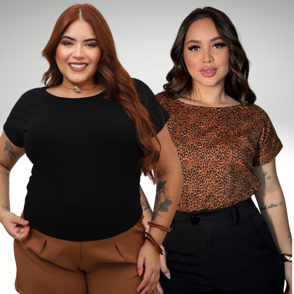 Kit 2 Blusas Feminina T-Shirt Gola Canoa Baby Look Camiseta Básica