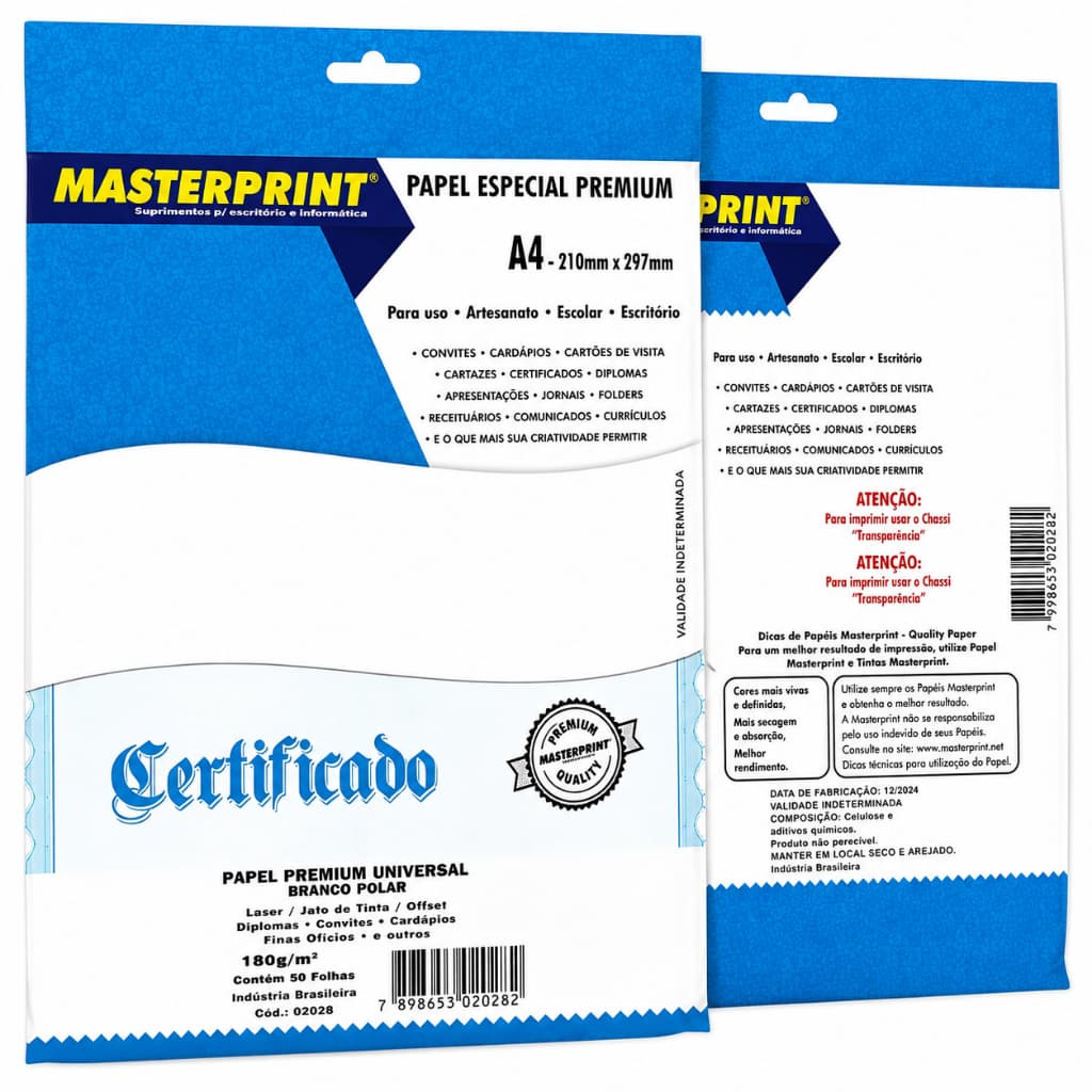 Papel Offset 1000 Folhas 180g Opaline Liso A4 Branco Diplomata Masterprint