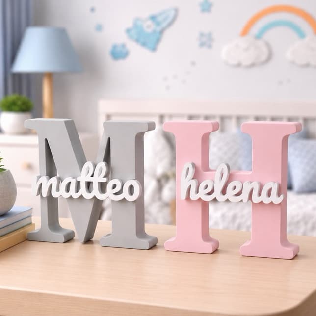 Letreiro Personalizado  Nome + Inicial 3D |  Decorativa Infantil, Quarto, Presente Exclusivo Filho Namorado Bebe