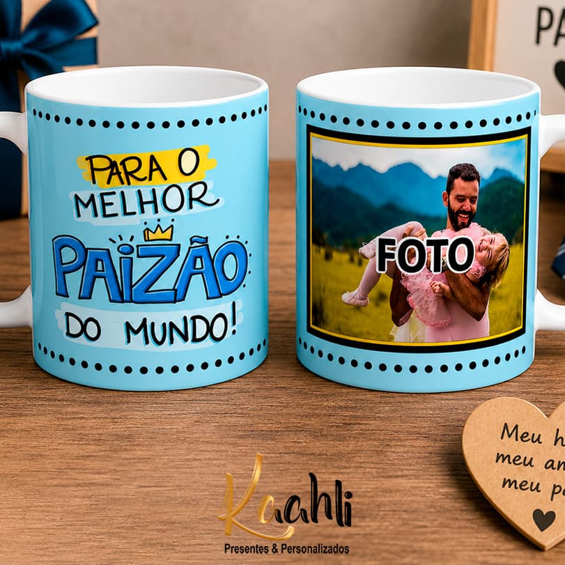 Caneca dia dos Pais Personalizada com foto pai presente perfeito xicara papai paizão