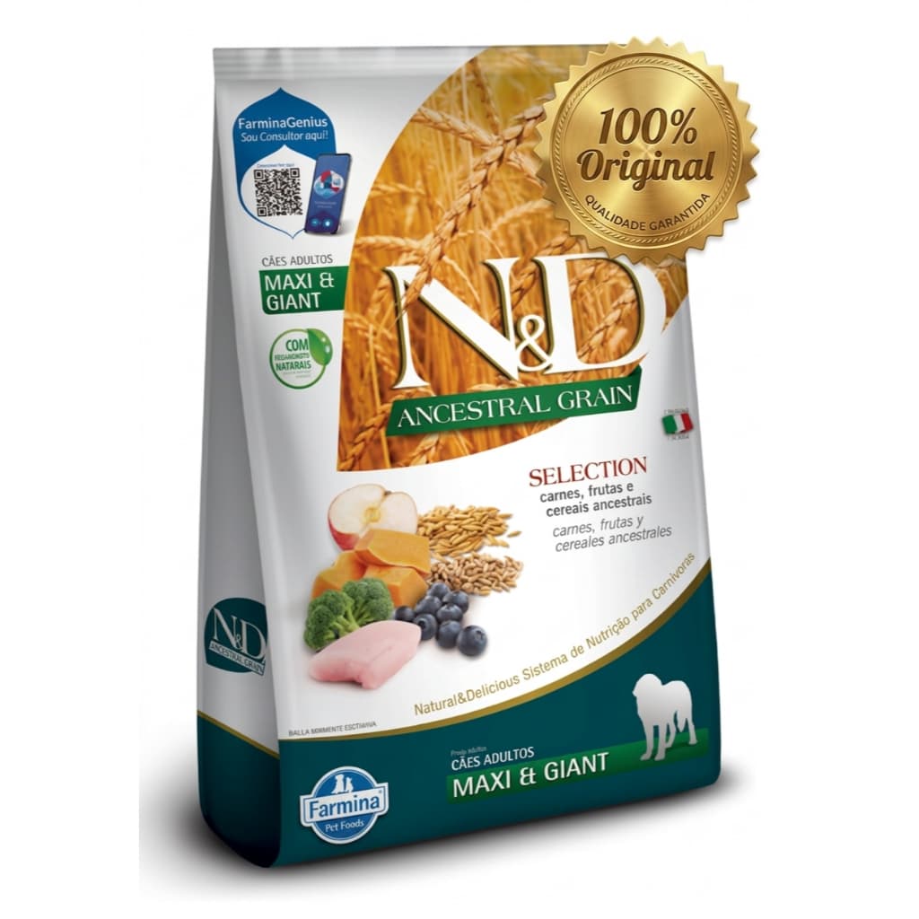 Ração Farmina ND Ancestral Selection Cães ADULTOS Maxi & Giant Carnes, Frutas e Cerais - 15kg