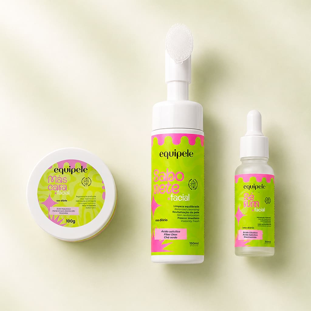 Kit Completo Equipele Máscara Facial + Sérum + Sabonete Facial Skincare Para Todos os Tipos de Pele