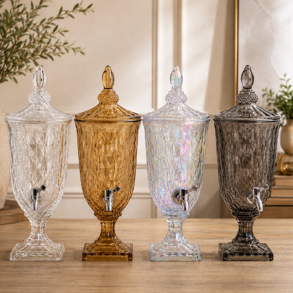 Suqueira De Vidro 2l Com Torneira Tampa Diamond Jarra Suco Água Drinks Festa Cristal