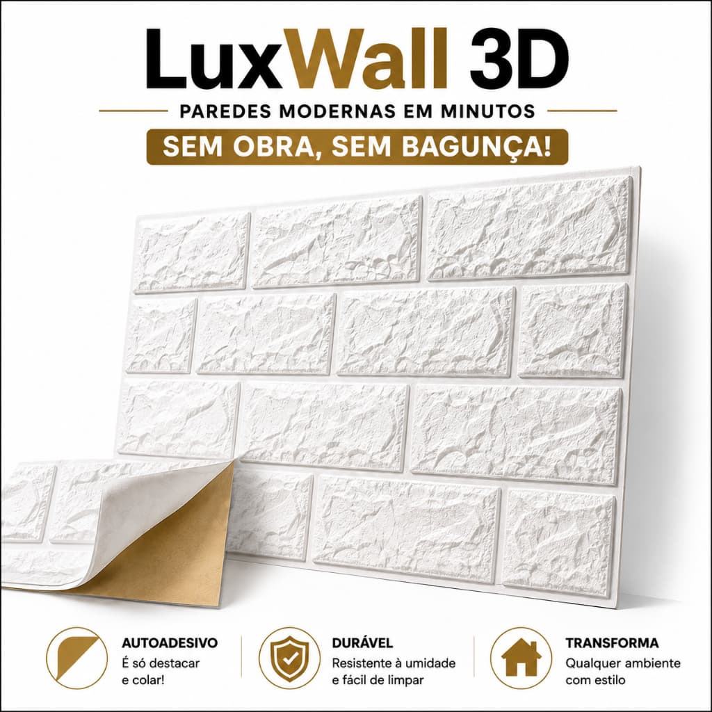 Papel de Parede 3D Autoadesivo Placa Decorativa Revestimento Branco Tijolinho Espuma Sala Quarto Cozinha