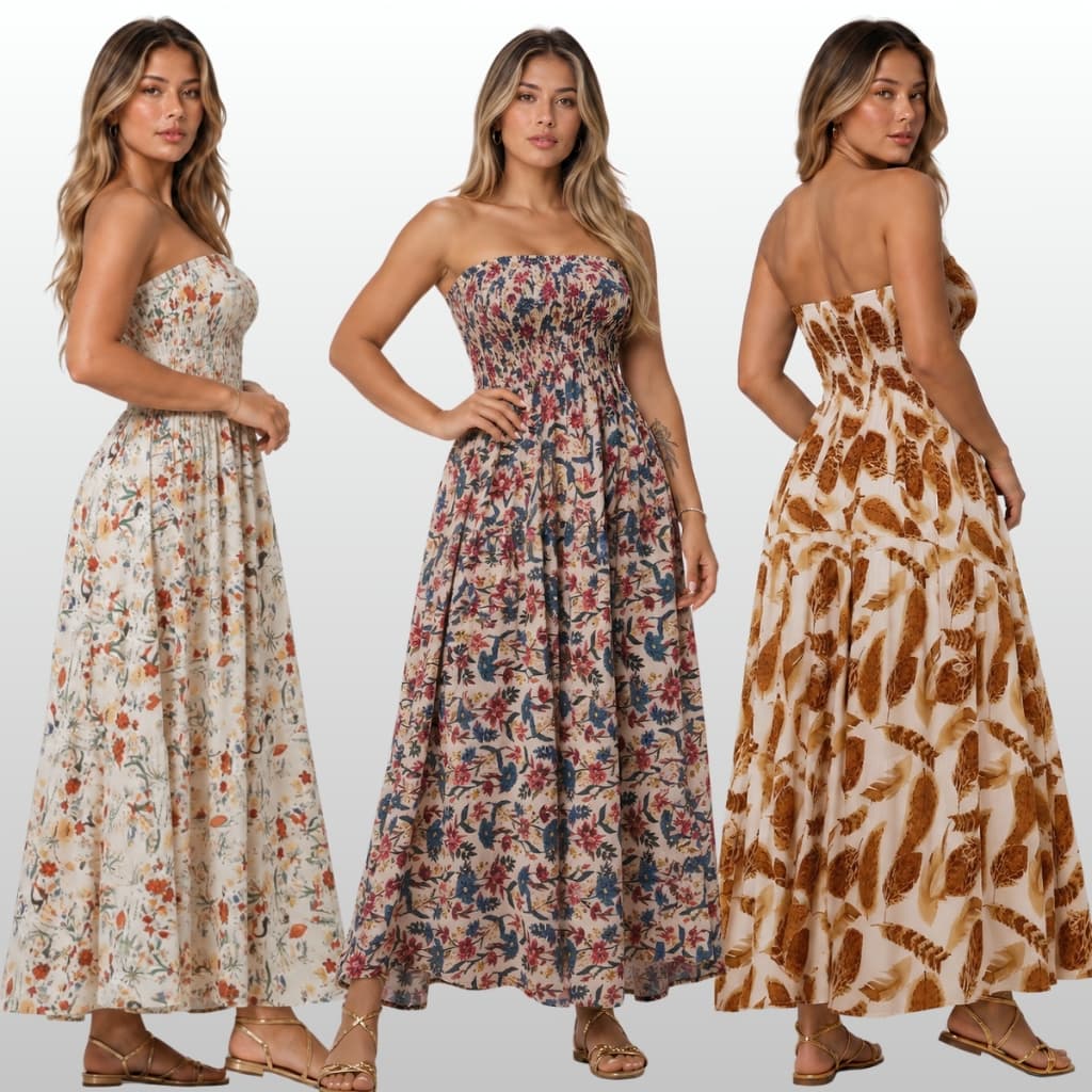 Vestido Longo Tomara Que Caia Estampado Feminino Casual Elegante Premium