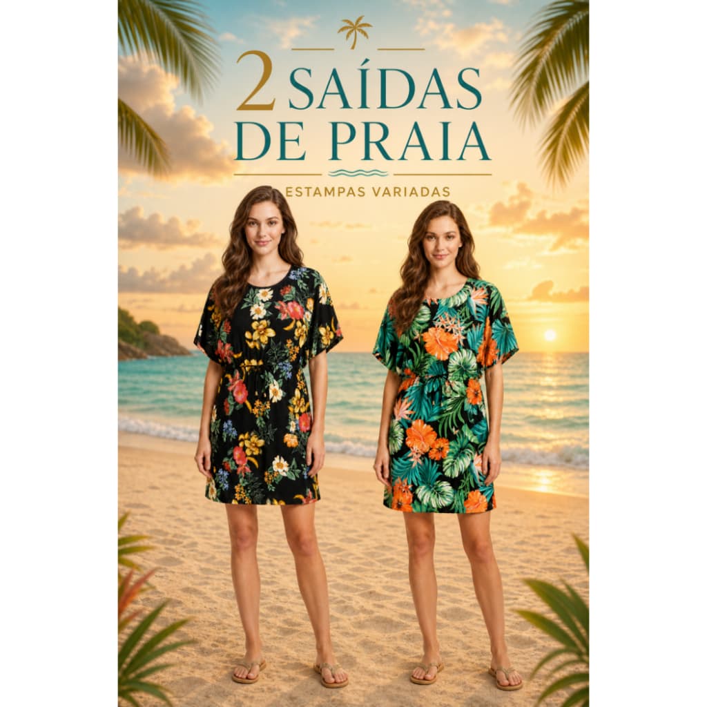 Kit 2 Saída de Praia Soltinha Malha Fria Estampada Vestido Liganete Estampa Variada Tamanhos P M G GG XG