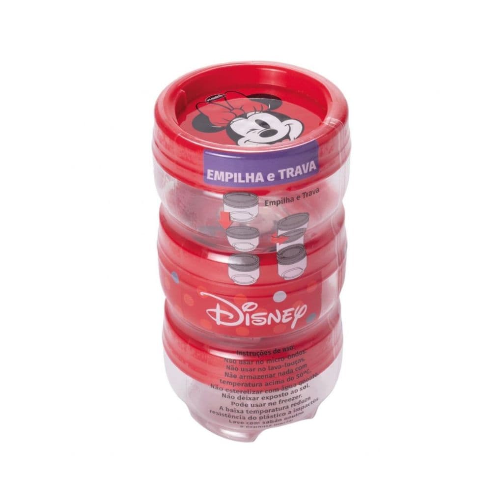 Kit 3 Potes Organizador Minnie Vermelho Disney 155 ml Plasútil