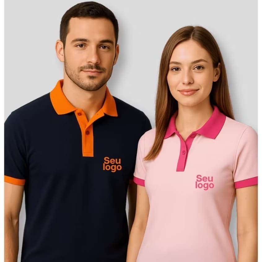 Camisa Polo Premium Duas Cores -  Com bordado personalizado - Sob Encomenda - Uniforme profissional