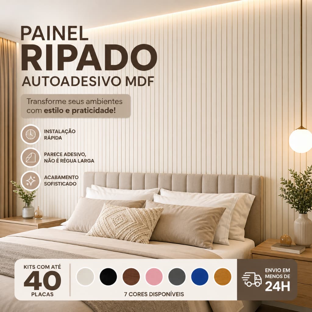 Painel Ripado MDF Autocolante 45x11cm Kit Até 40 Placas Revestimento de Parede Fácil Instalação