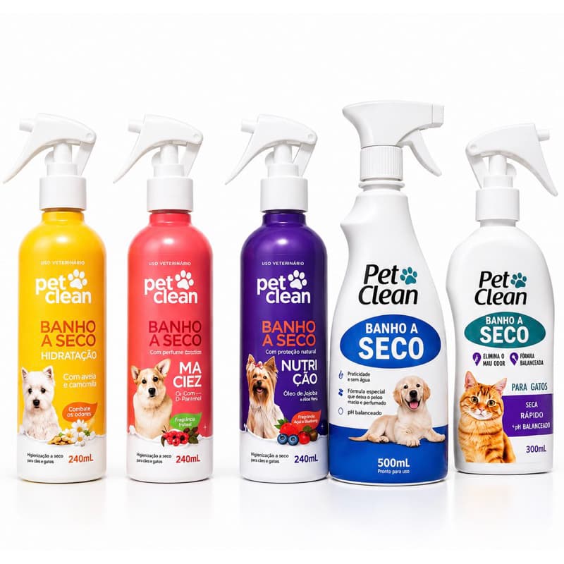 Banho a Seco Pet Clean Cães e Gatos Sem Enxágue Limpeza Higiene Pet Cheiroso Perfume Pet Sem Água Todas Idades