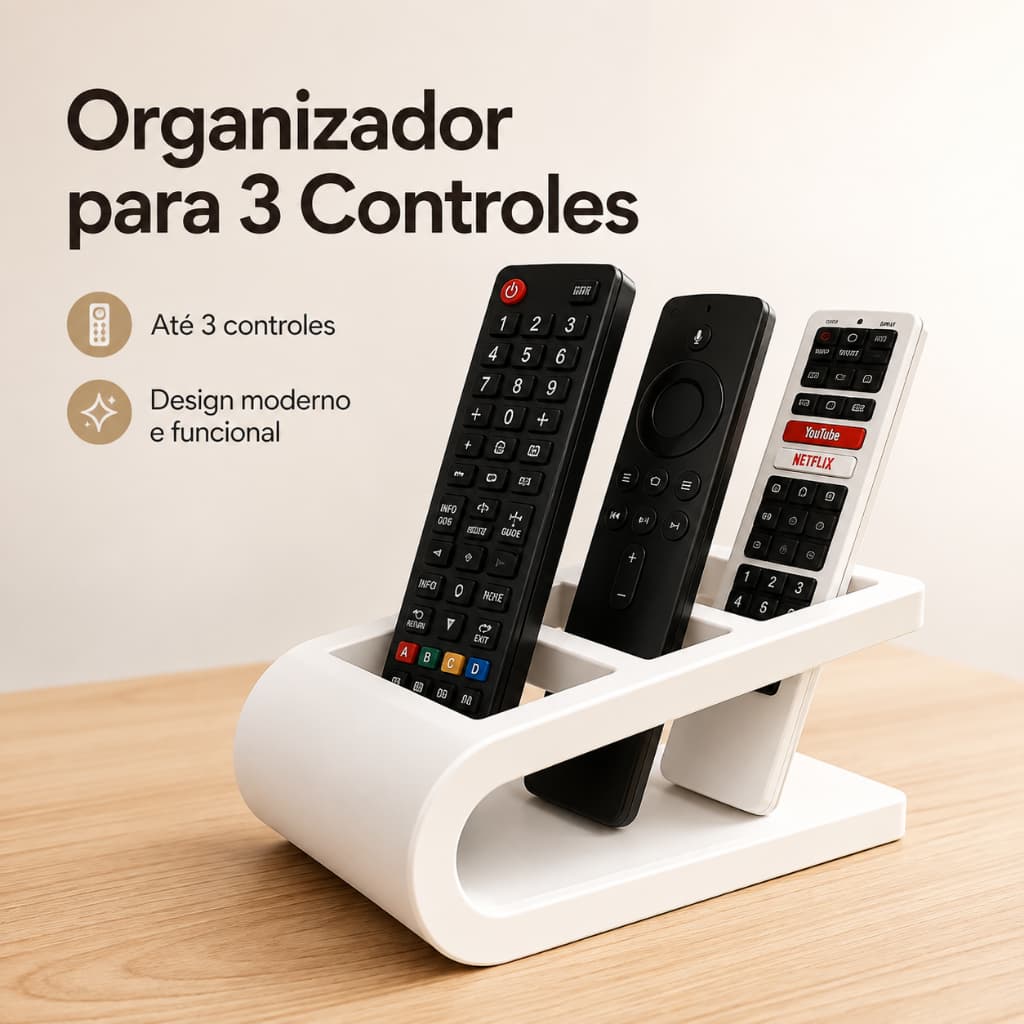 Suporte Organizador para Controles Remotos 3 Espaços Decorativo Moderno