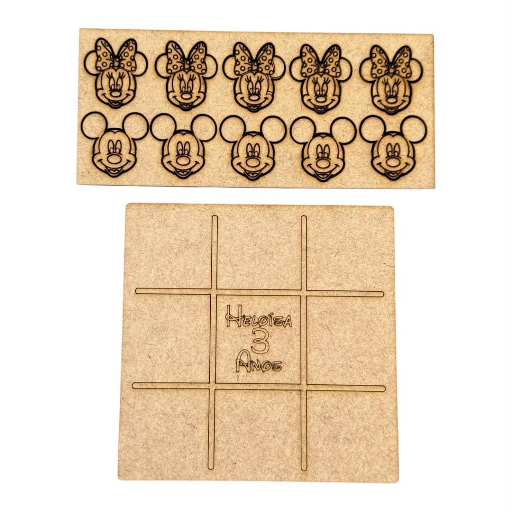 Jogo da Velha Personalizado em MDF Cru 9x9cm | Corte a Laser | Tema Minnie e Mickey | Lembrancinha Infantil