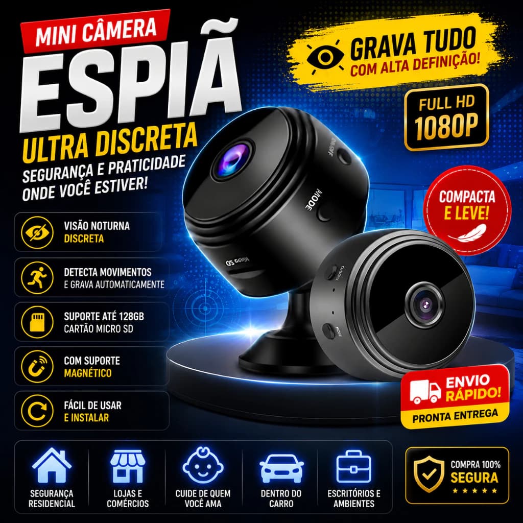 Mini Câmera Espiã A9 Wifi com Sensor de Presensa e Visão Noturna