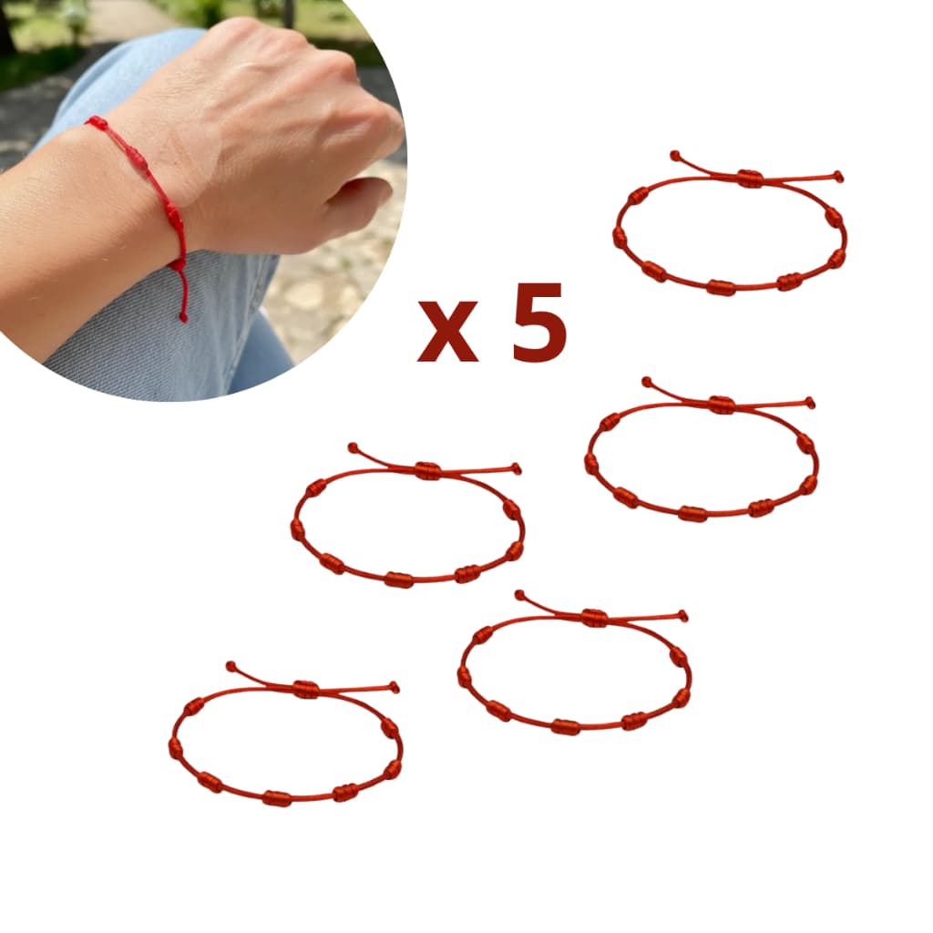 5 Und. Pulseira 7 Nós , Ajustável Fio Rabo de Rato Amuleto Contra Inveja Olho Grego Sorte Fé Presente.