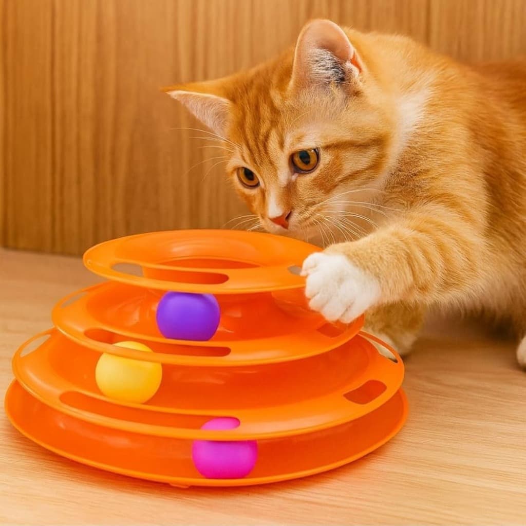 Torre Interativa para Gatos 3 Níveis C/ Bolinhas Anti Stress Laranja